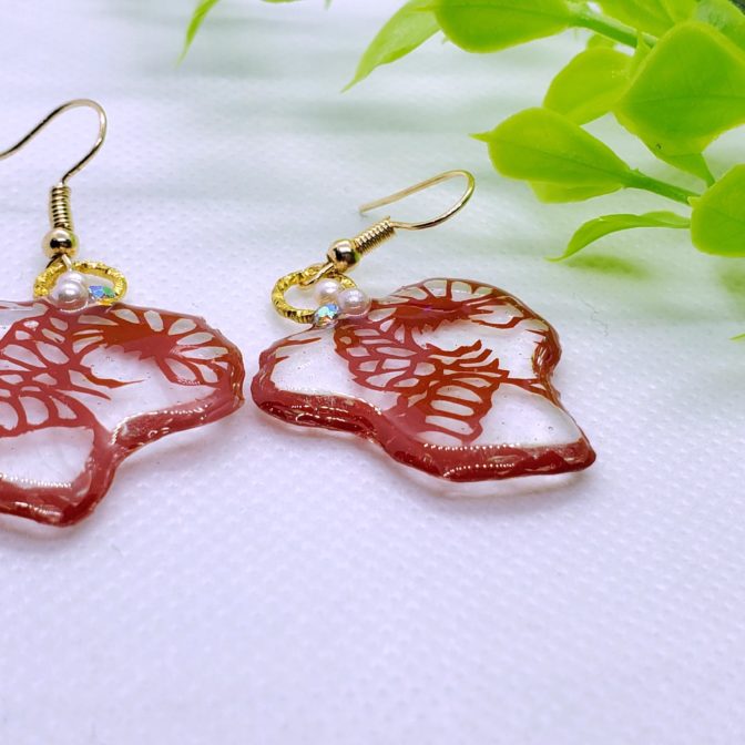 ラズベリーの切り絵イヤーアクセサリー