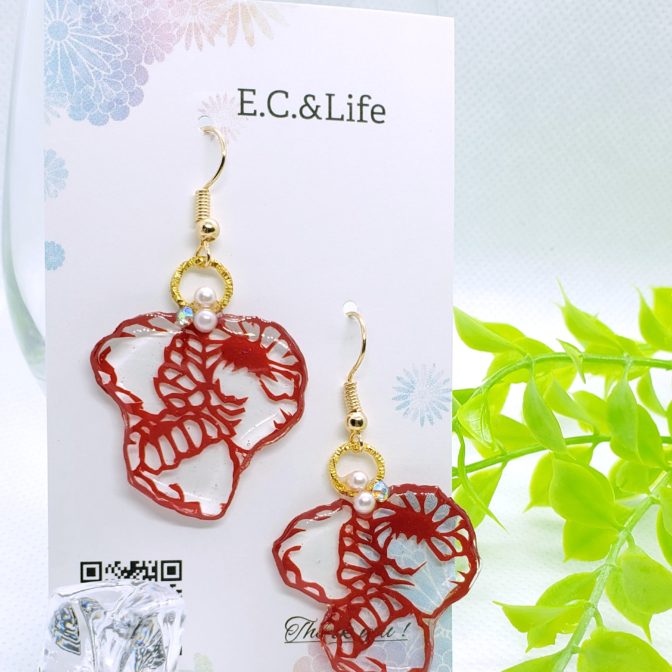ラズベリーの切り絵イヤーアクセサリー