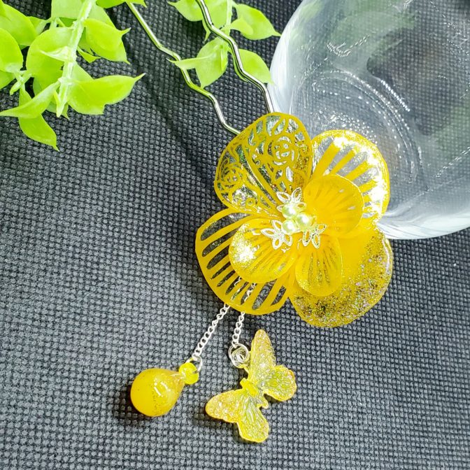 切り絵花簪イエロー