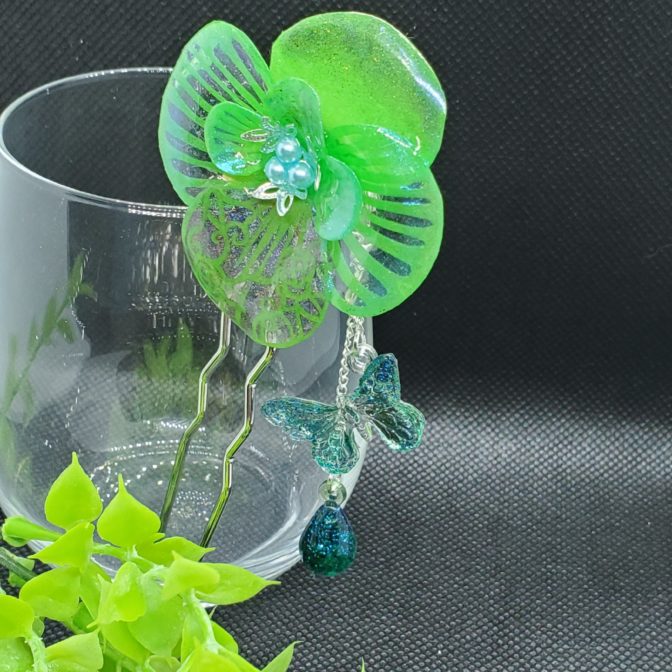 切り絵花簪グリーン