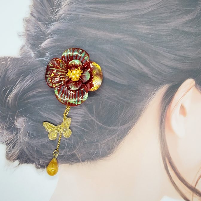 切り絵花簪レッド