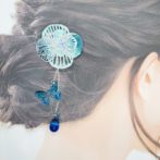 切り絵花簪ホワイト着画