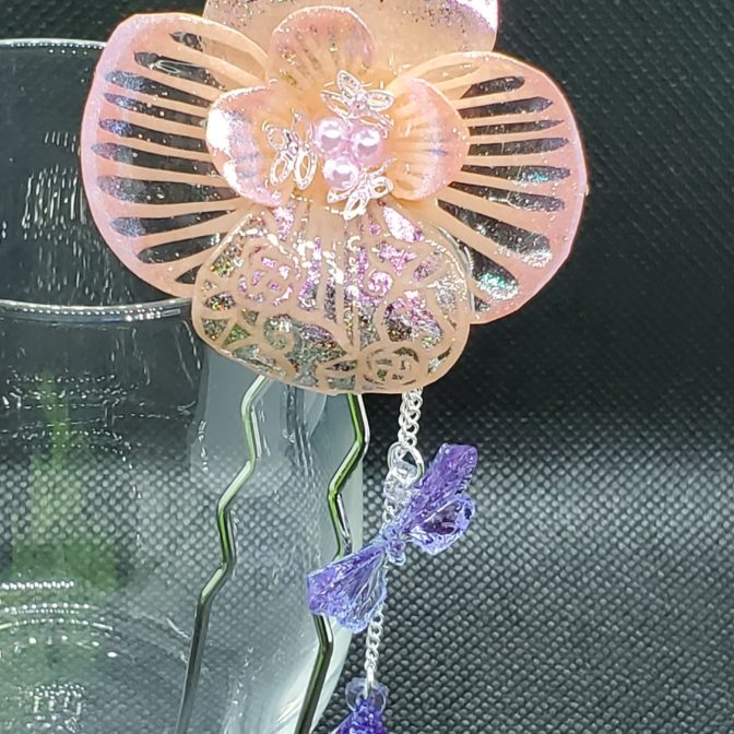 切り絵花簪ピンク