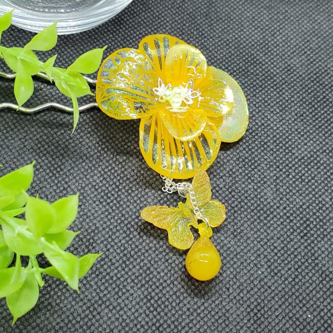 切り絵花簪イエロー