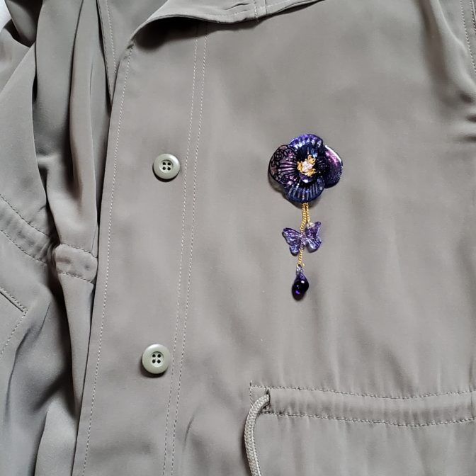 切り絵花ブローチ青有料オプション付き