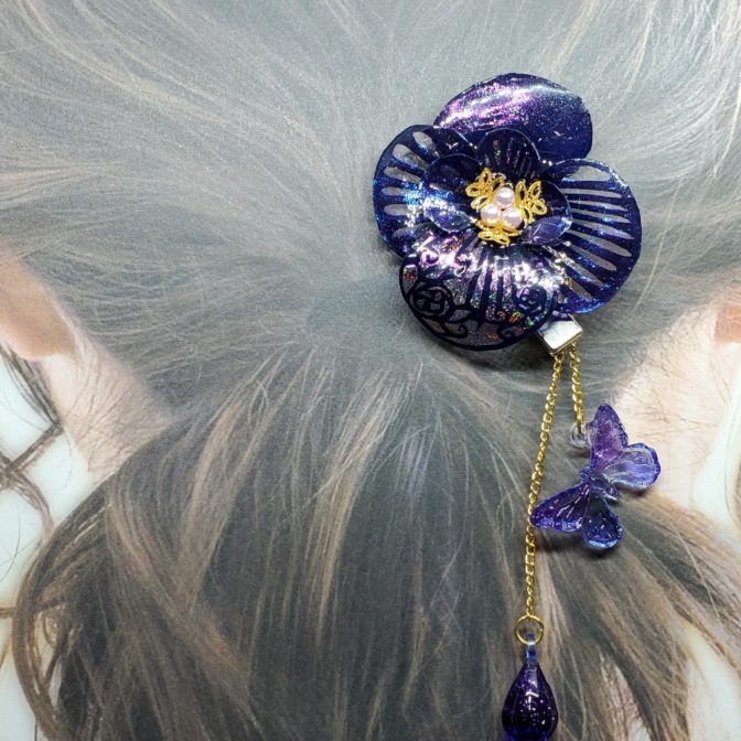 切り絵花クリップ青有料オプション付き