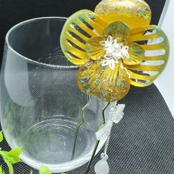 切り絵花簪ゴールド