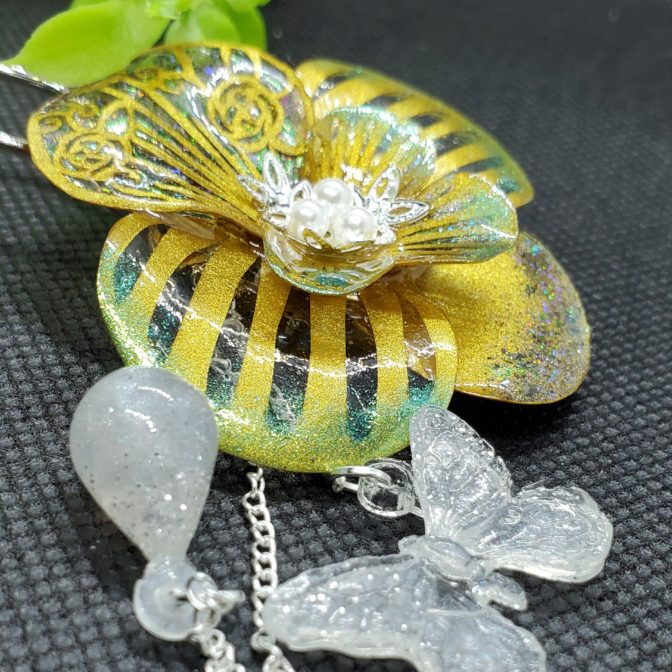 切り絵花簪ゴールド