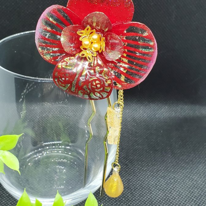 切り絵花簪レッド