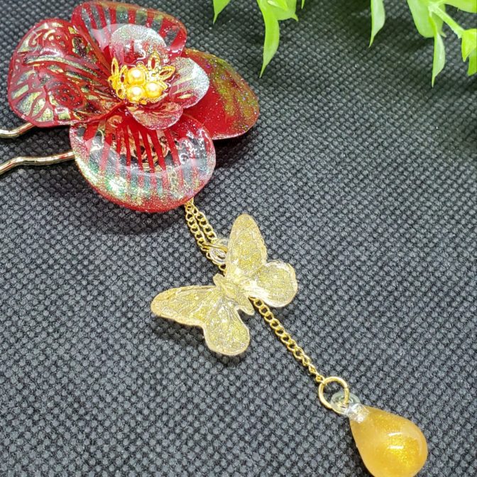 切り絵花簪レッド