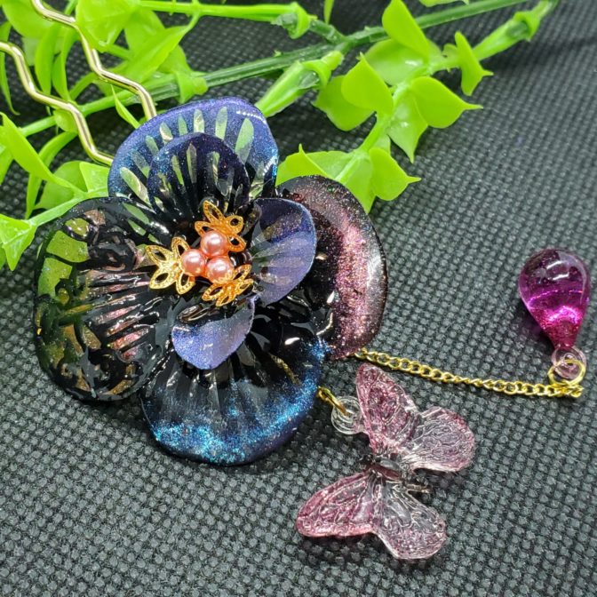 切り絵花簪ブラック