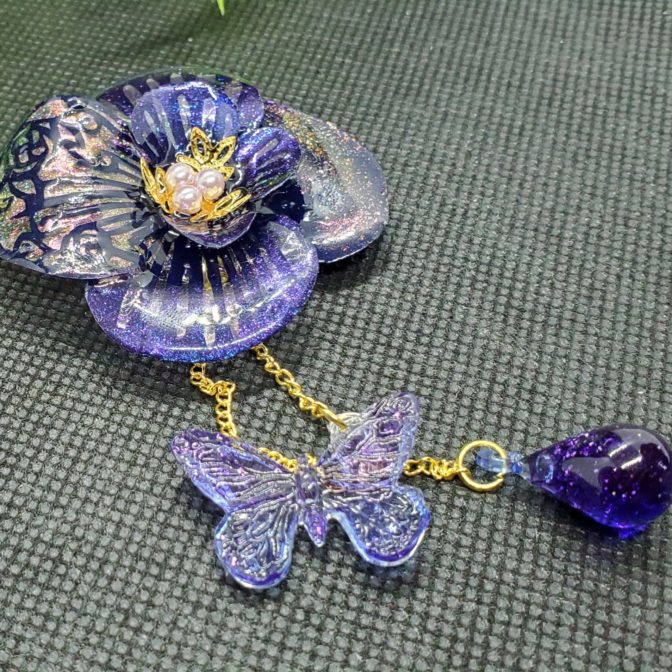 切り絵花簪ブルー