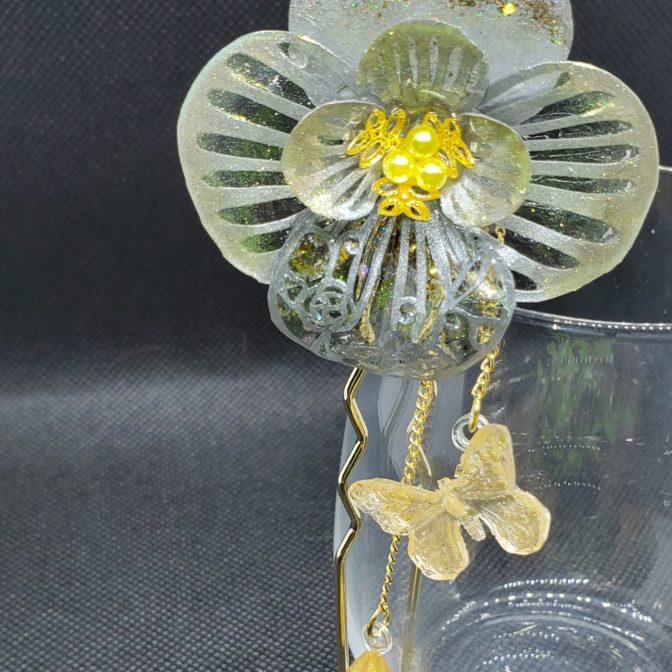 切り絵花簪シルバー