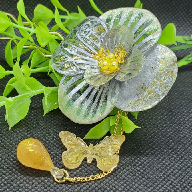 切り絵花簪シルバー