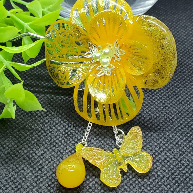 切り絵花簪イエロー