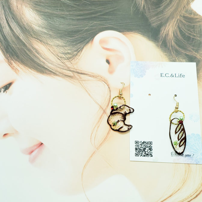 クロワッサン切り絵イヤーアクセサリー着画