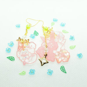 桜とうさぎの春色切り絵ピアス/イヤリング