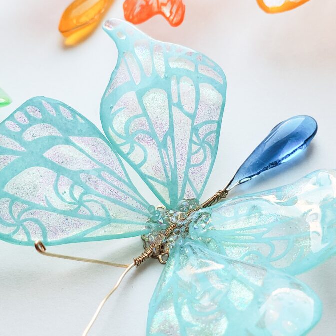 蝶々切り絵かんざし空色