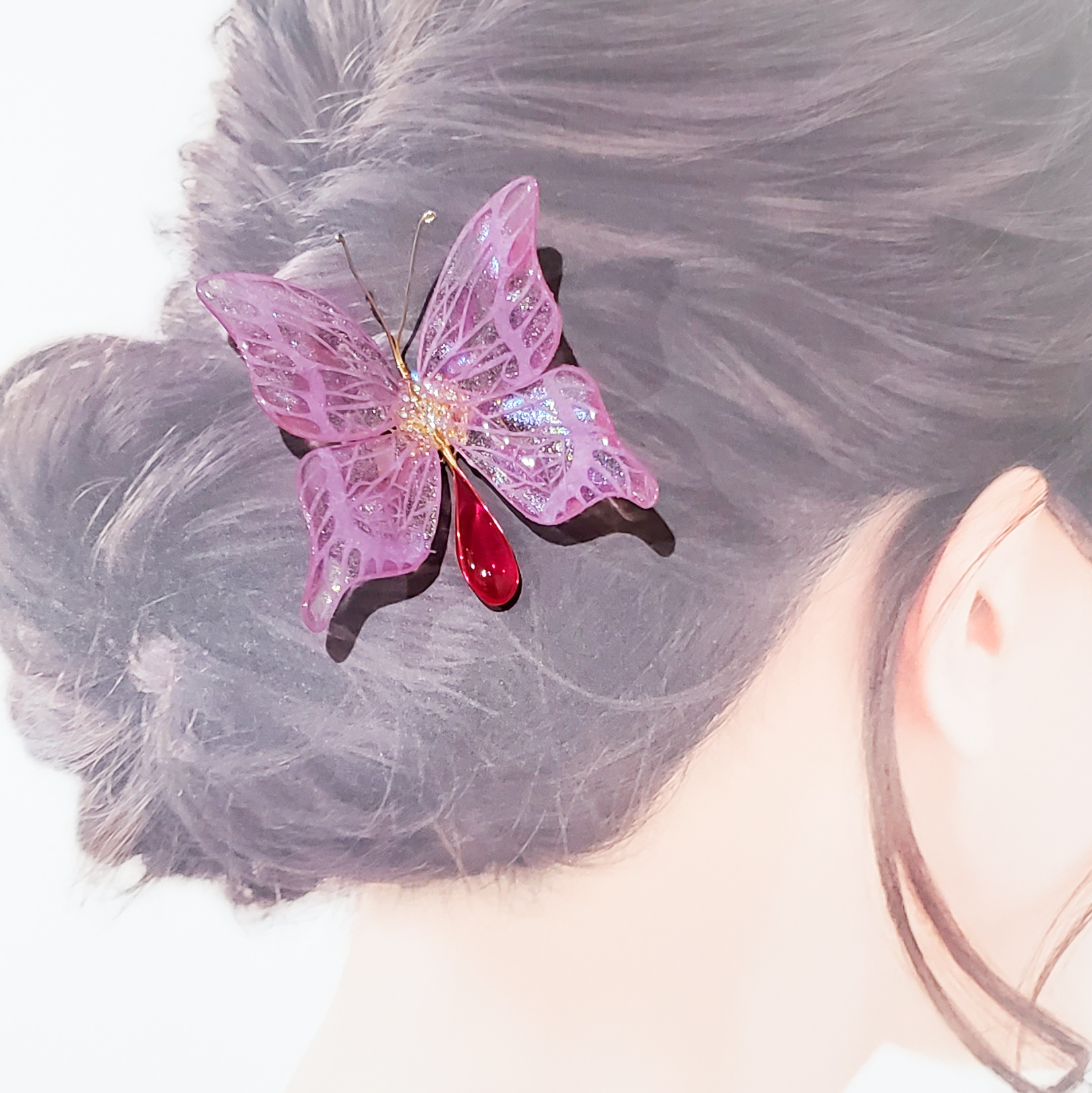 ファンタジーな蝶々の切り絵かんざし 薄紫 E C Life