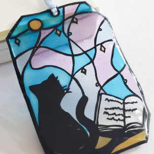 [一点もの]ネコと星空のステンドグラス風切り絵のブックマーカー